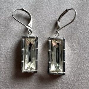 Givenchy Silver Tone Faceted Swarofsky Bar Crystal Earrings